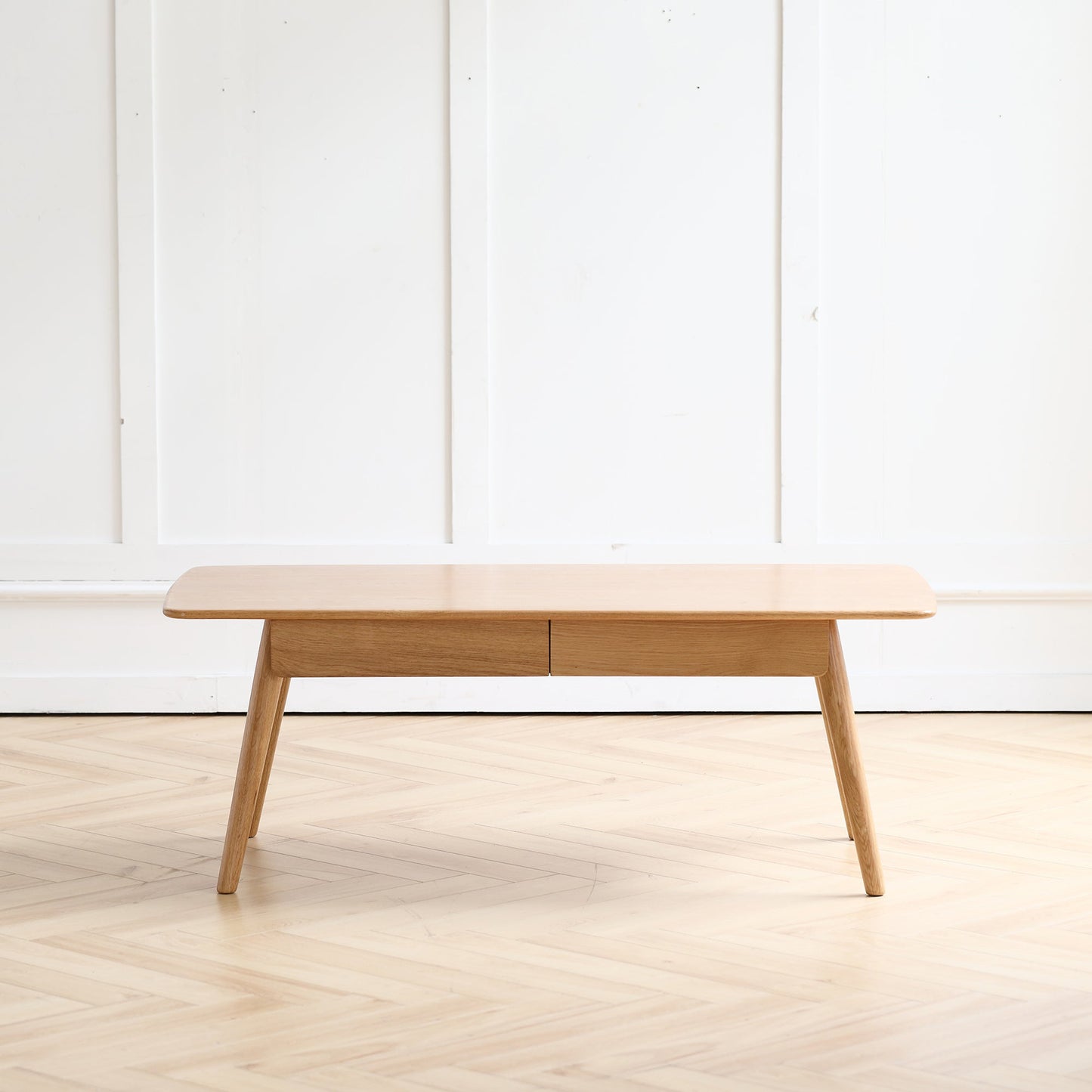 Solid Wood 2-Drawer Coffee Table Natural Oak 39.37 Inch