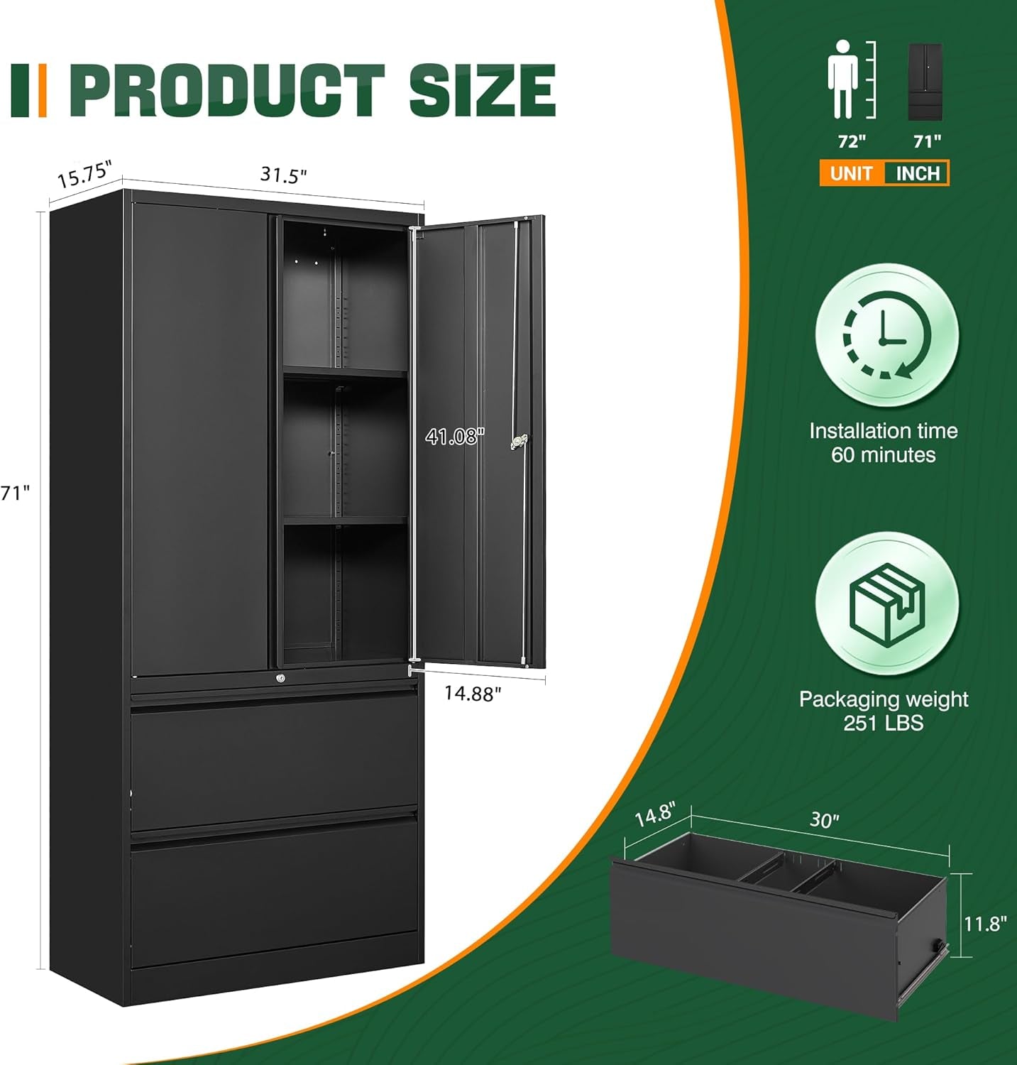 Locking Metal File Cabinet With Adjustable Shelves Black