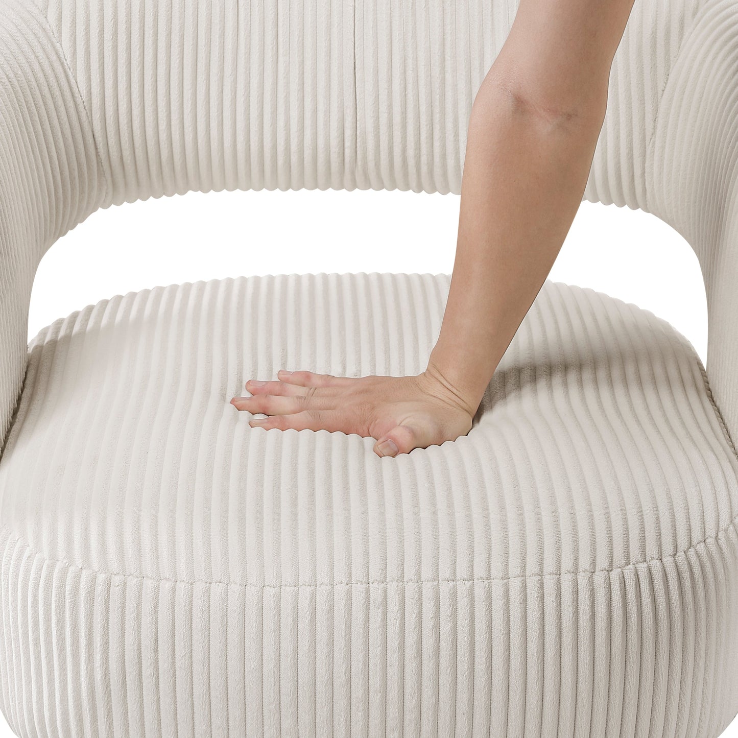 Modern Luxurious Swivel Accent Chair Beige Soft Corduroy Plush Seating Solid Wood Stylish Home Furniture 1pc