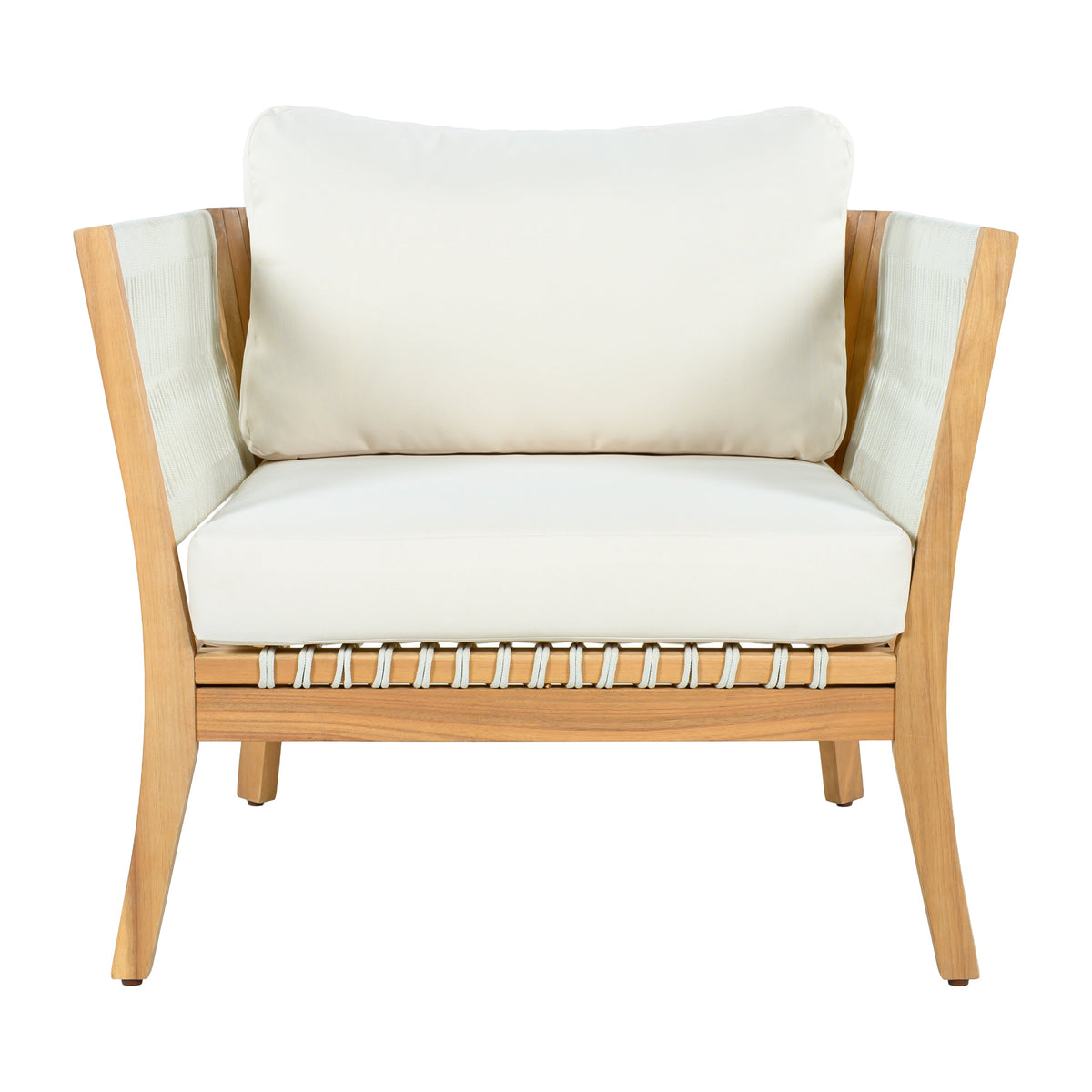30.3" Outdoor Acacia Wood Patio Chair with Woven Rope Accents