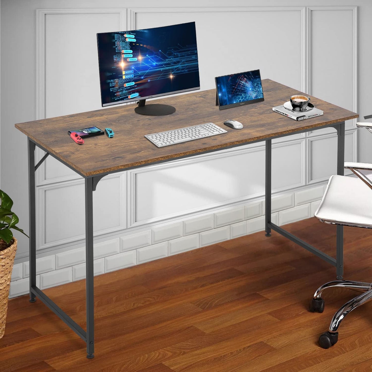 48 Inch Modern Black Computer Desk For Small Spaces