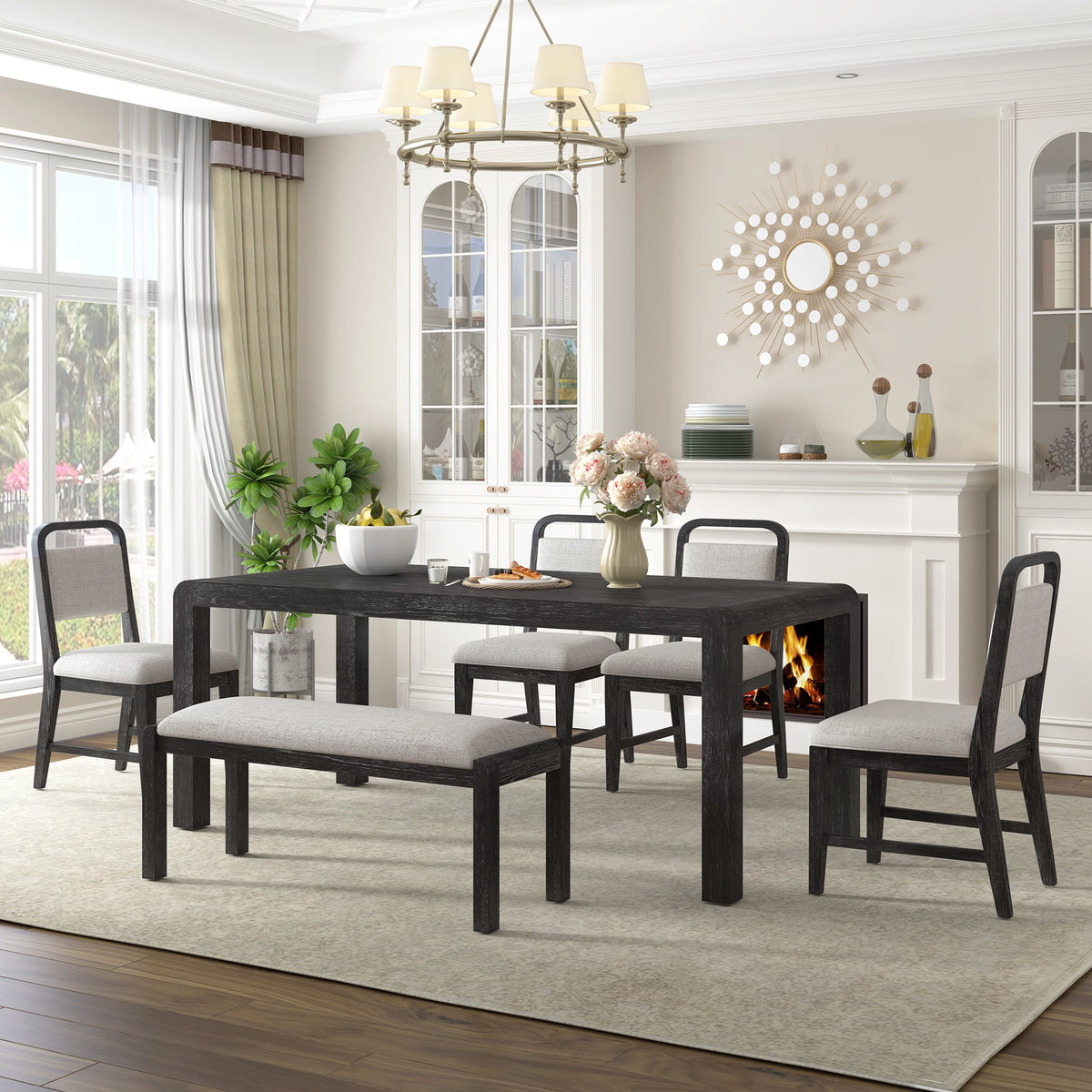 TREXM Vintage Extendable Dining Table Set for 4-6