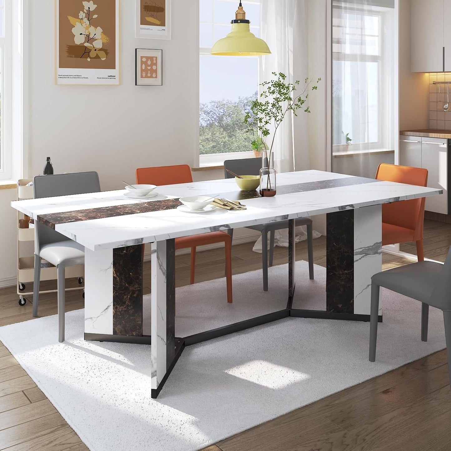 71 Inch Marble Top Dining Table For Home Kitchen Modern