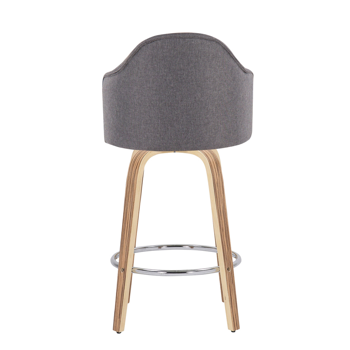 Mid-Century Modern Fixed-Height Counter Stool with Zebra Wood Legs