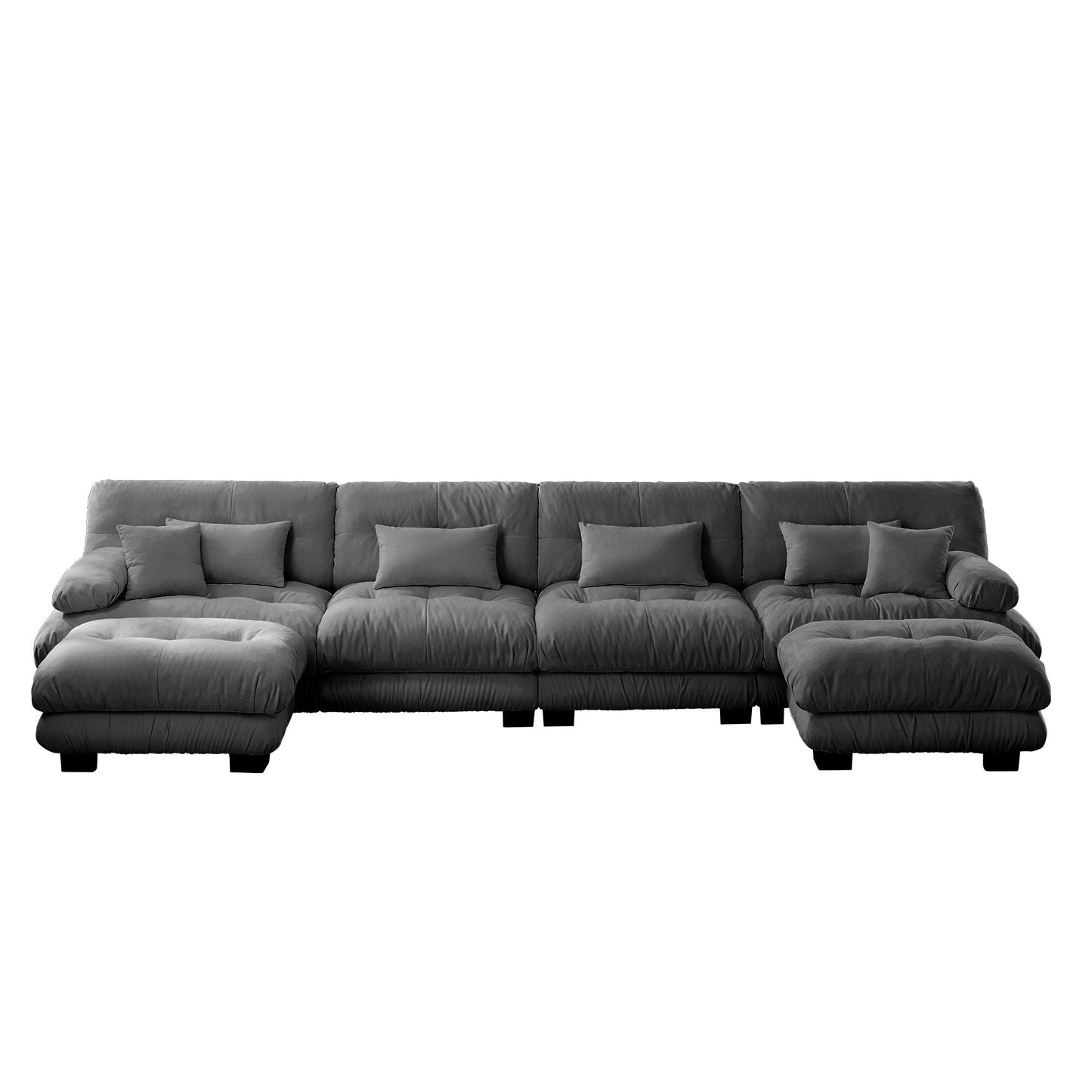 Free Combination Modular Sectional Sofa,U Shaped Couch for Living Room, 4-Seater Comfy Cloud Couch with 2 Ottomans, Chenille Gray