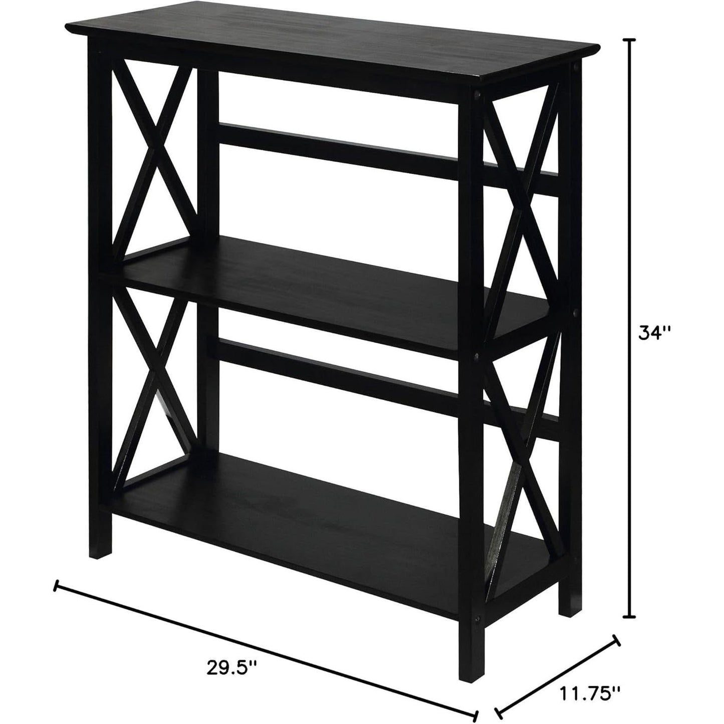 Montego 3 Shelf Bookcase Black Solid Wood Construction