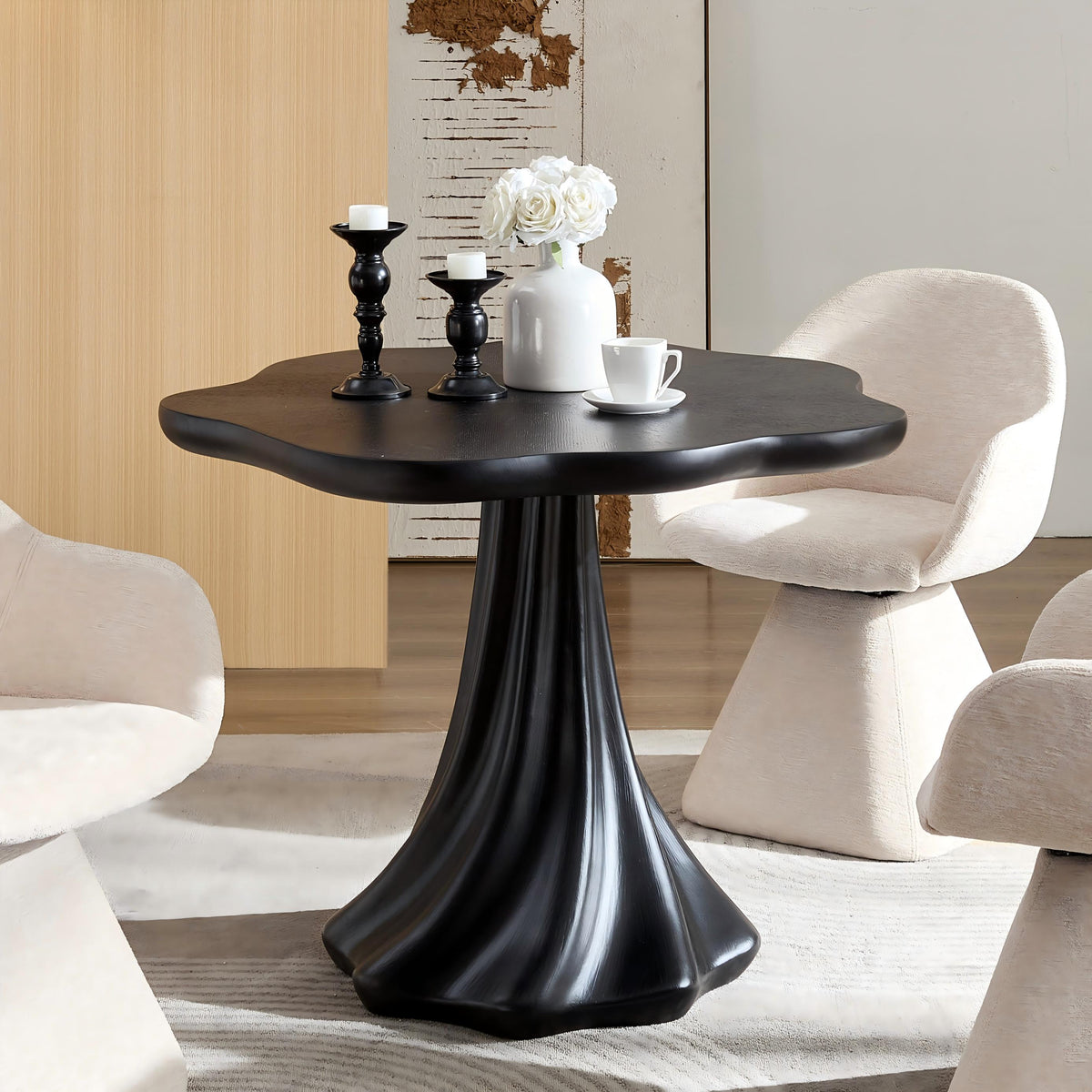 37" Black Sculptural Petal Dining Table
