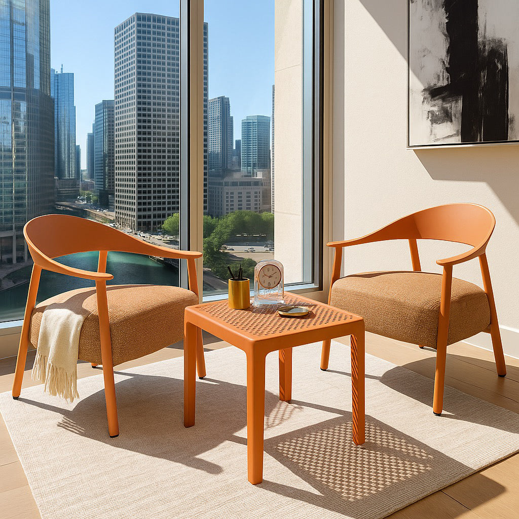 Summer Modern 2-Piece Accent Chair Set with Coffee Table – Apricot
