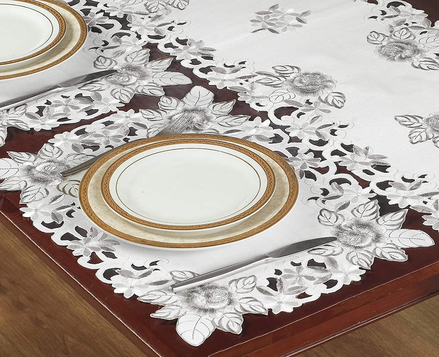 European Embroidered Placemats – Rustic Light Gray Table Mats for Dining