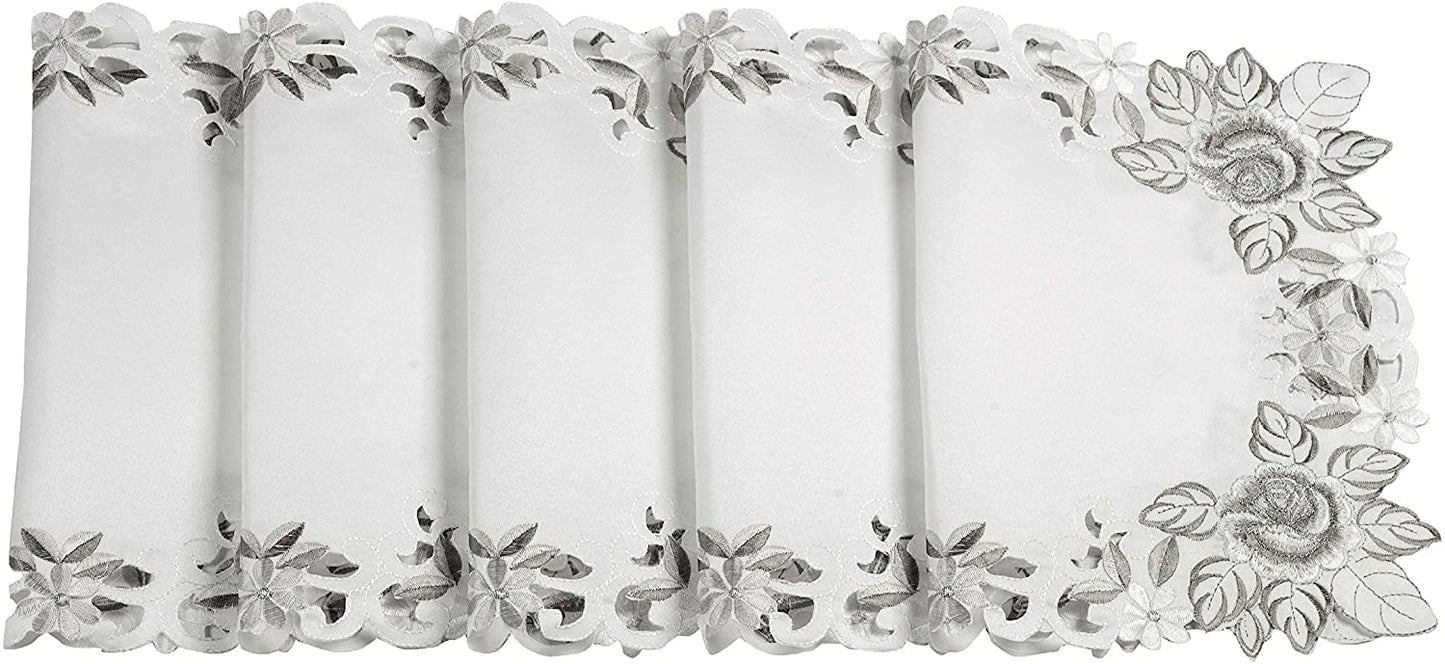 European Embroidered Placemats – Rustic Light Gray Table Mats for Dining