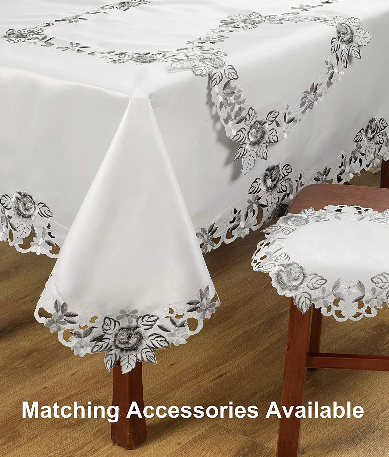 European Embroidered Placemats – Rustic Light Gray Table Mats for Dining