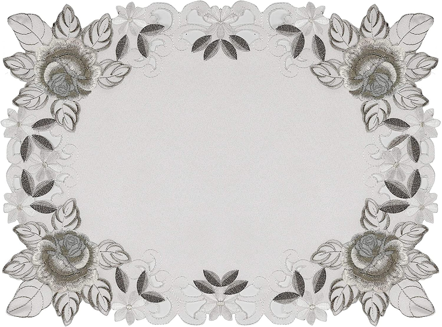 European Embroidered Placemats – Rustic Light Gray Table Mats for Dining