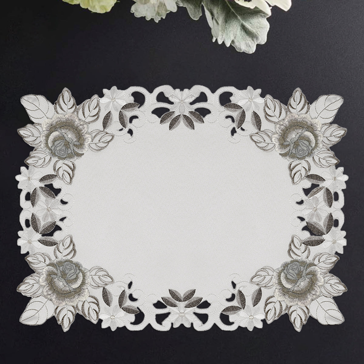 European Embroidered Placemats – Rustic Light Gray Table Mats for Dining
