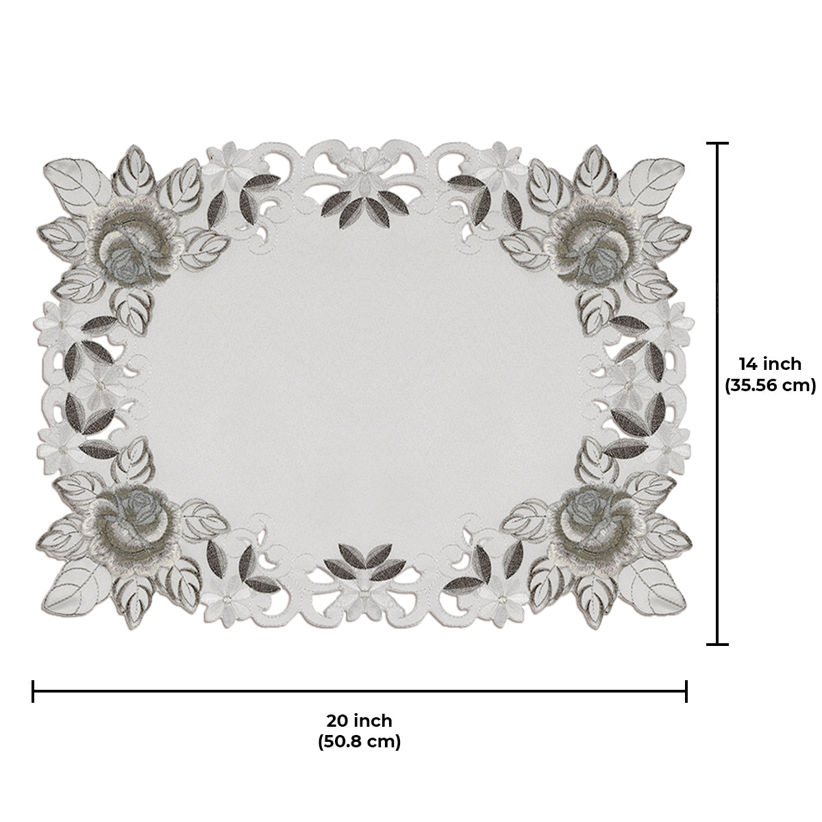 European Embroidered Placemats – Rustic Light Gray Table Mats for Dining
