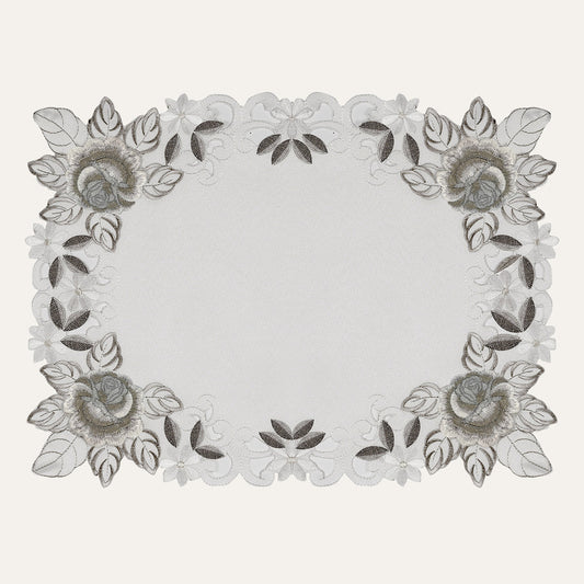 European Embroidered Placemats – Rustic Light Gray Table Mats for Dining