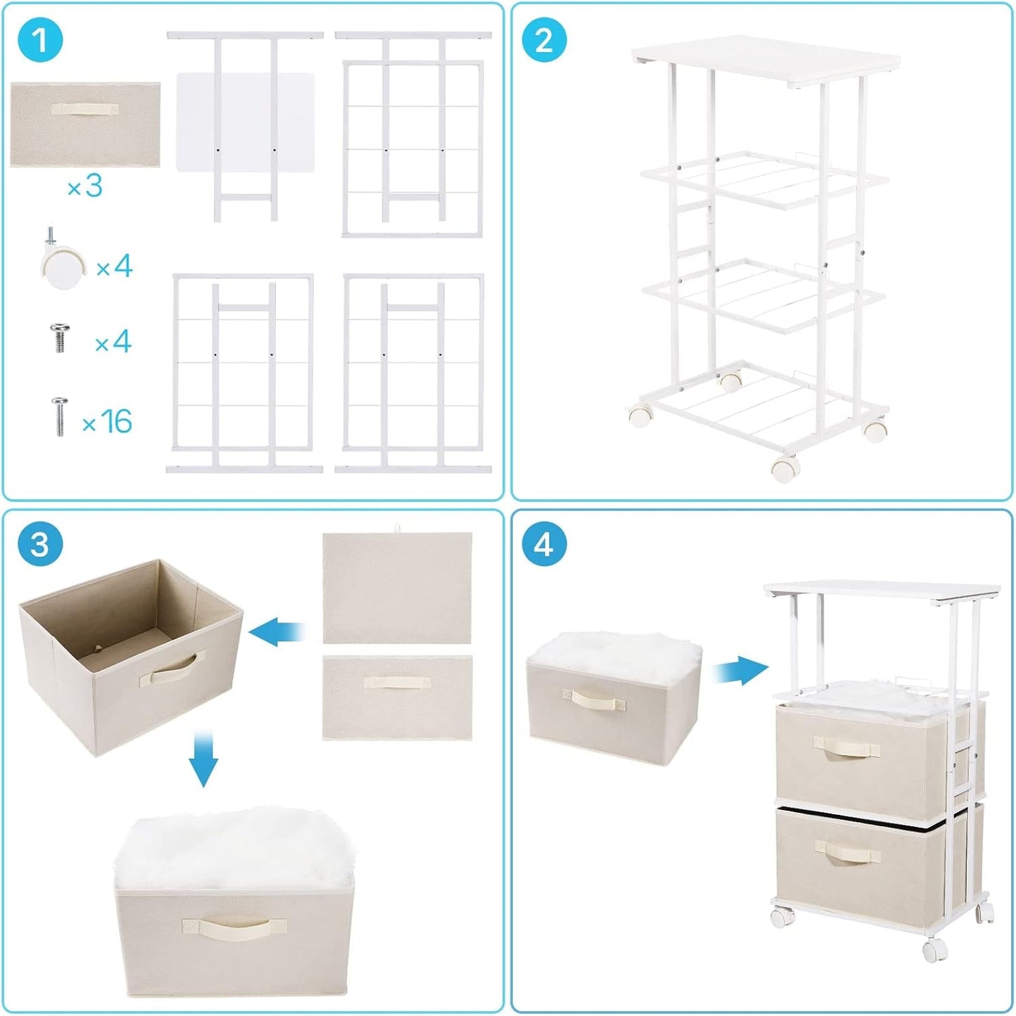 Beige Dresser Tower With 3 Drawers And Wood Top Fabric