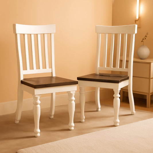 Dining Chair Set of 2 Two Tone Ivory Charcoal Slat Back