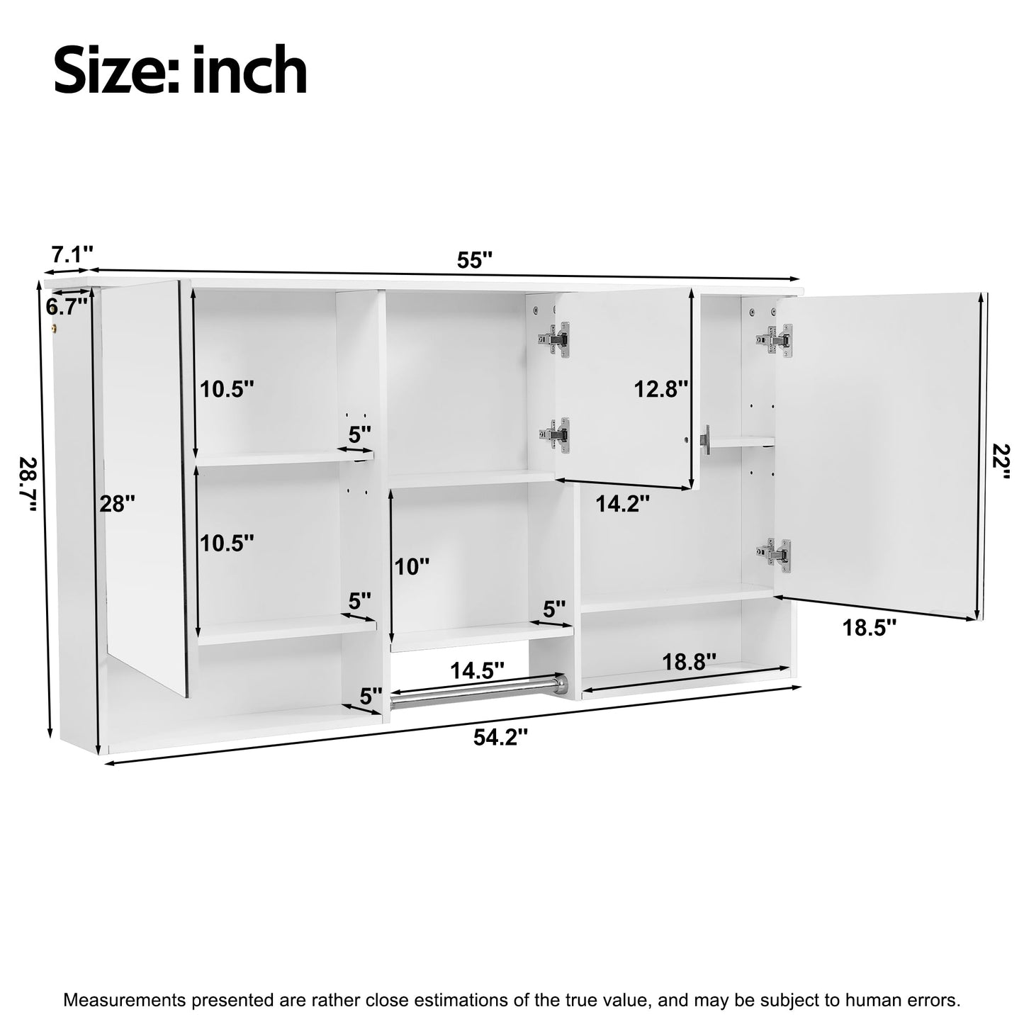 55 Inch Wall-Mount 3-in-1 Mirror Cabinet