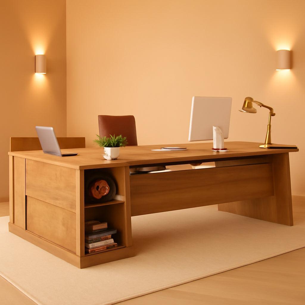 Executive Corner Desk 78 Inch Drawers Brown Shelves