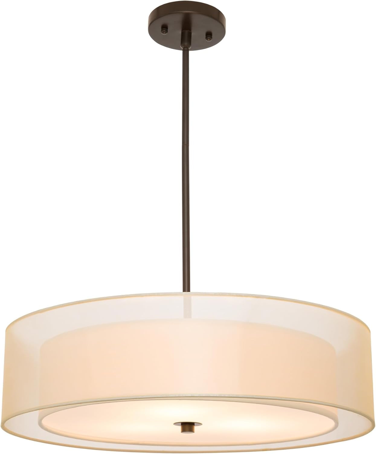 20 Inch Black Drum Pendant Light With Fabric Shade Three Light Matte Finish For Living Room