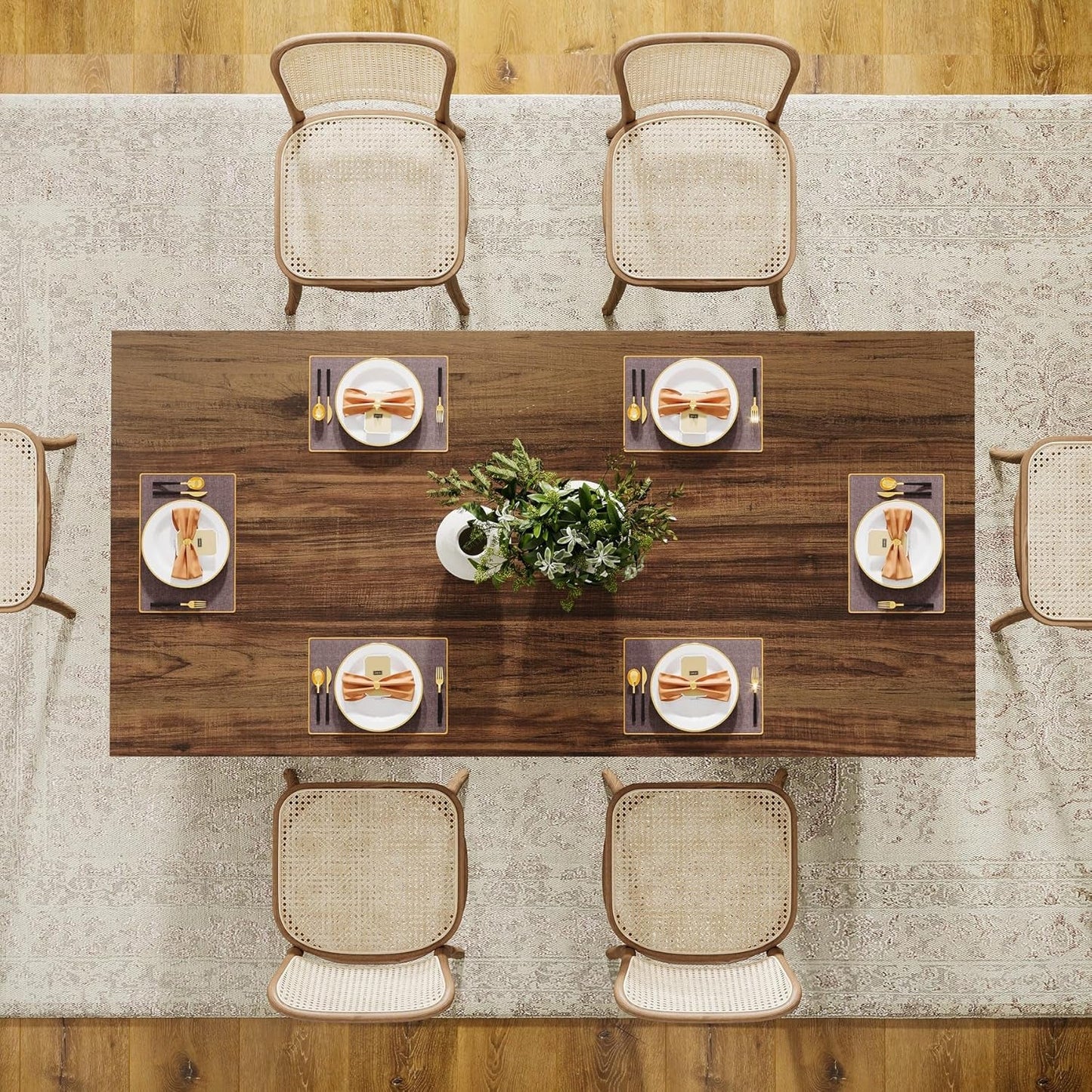 63 Inch Farmhouse Dining Table Vintage Brown Elegant
