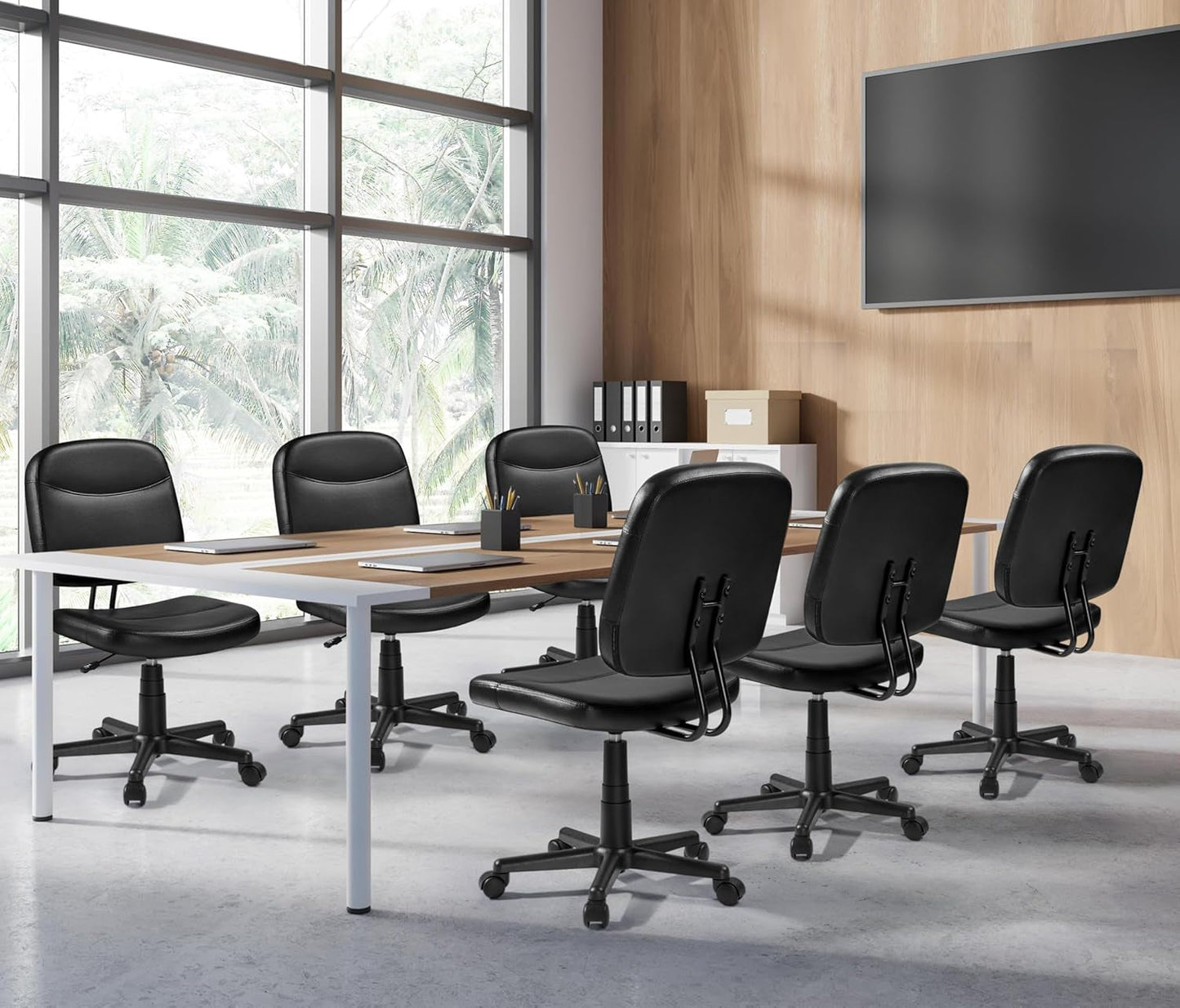 Armless Ergonomic Office Chair Black PU Leather Swivel