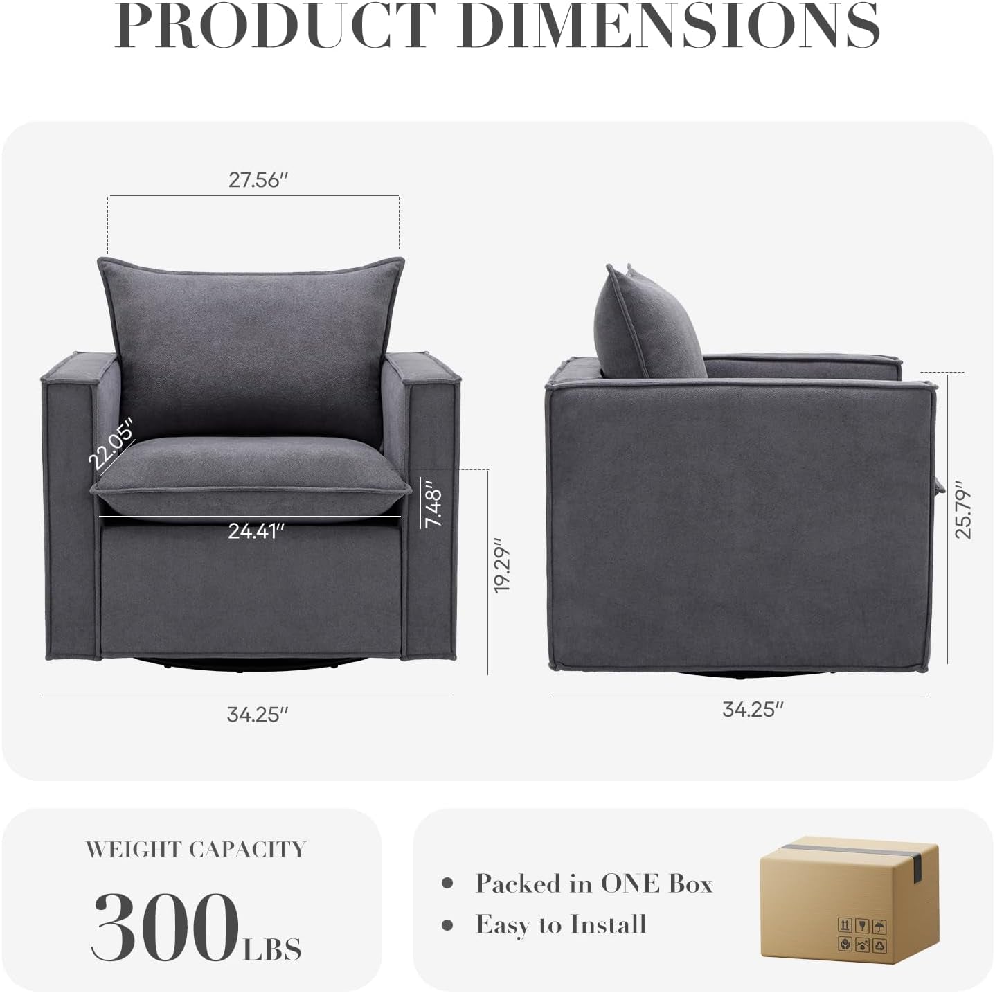 Grey Upholstered Swivel Armchair Twin Pack LivingRoom