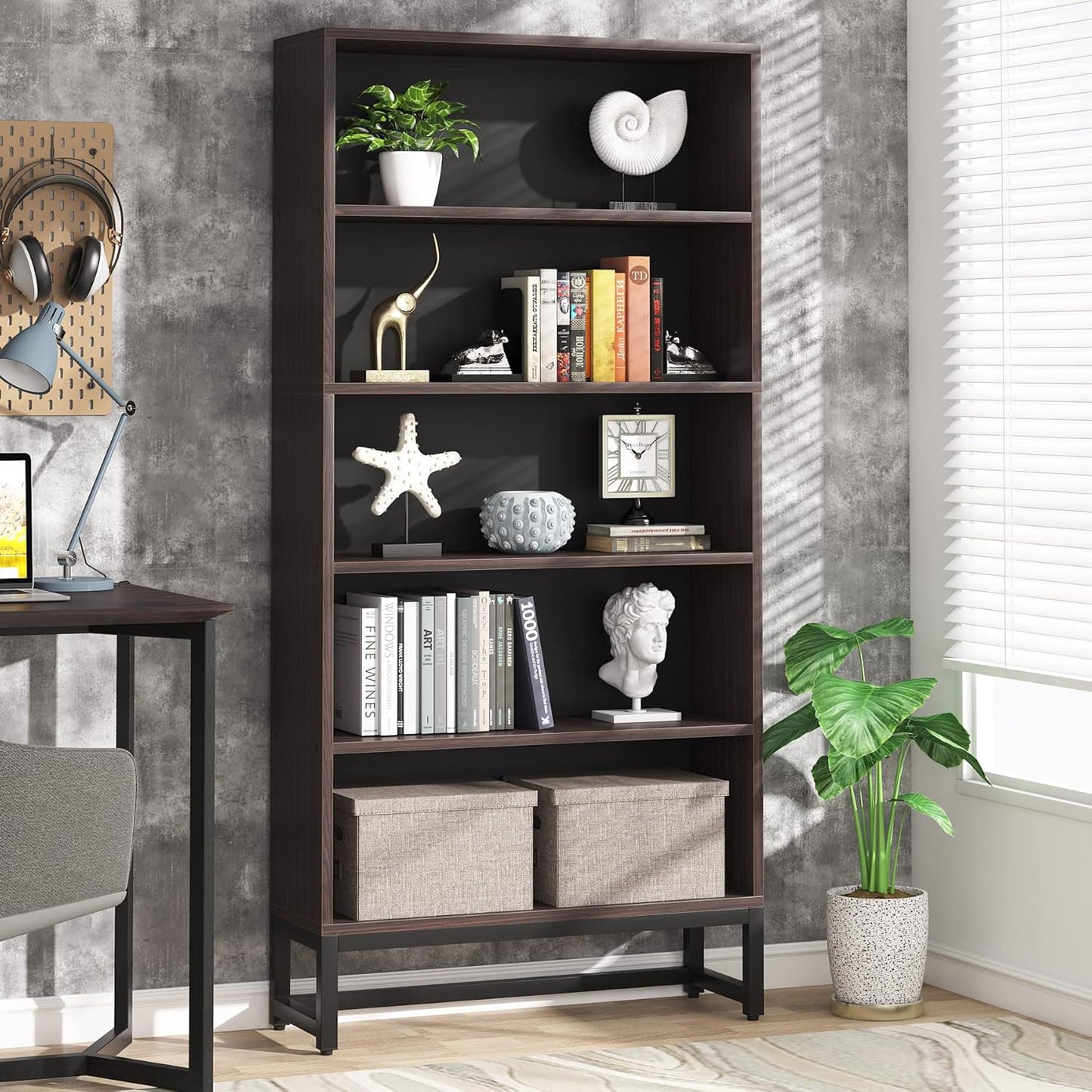 70.87" 5-Tier Sandalwood Heavy Duty Bookshelf
