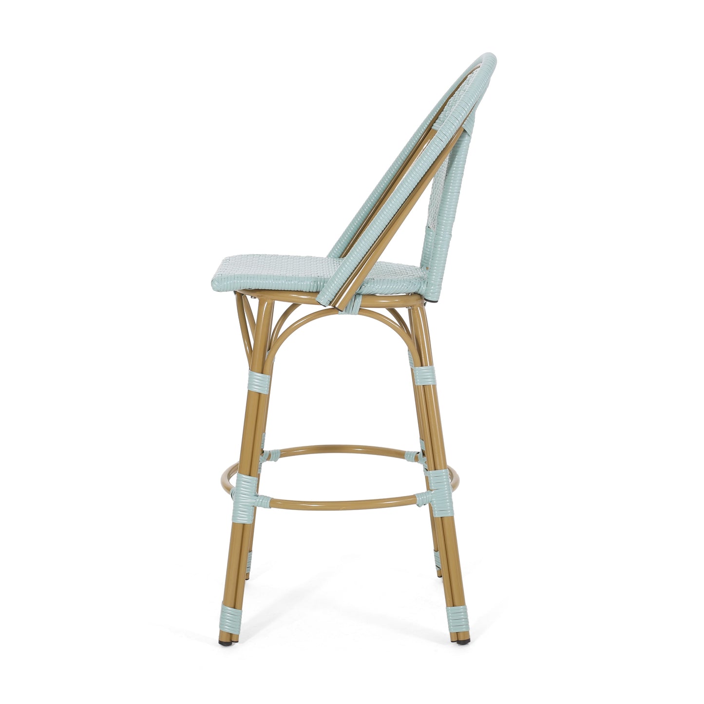 29.5' Outdoor PE Rattan and Aluminum French Barstools, Set of 2