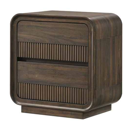 Flair Rounded Edges Nightstand, 2 Drawer Storage - Brown