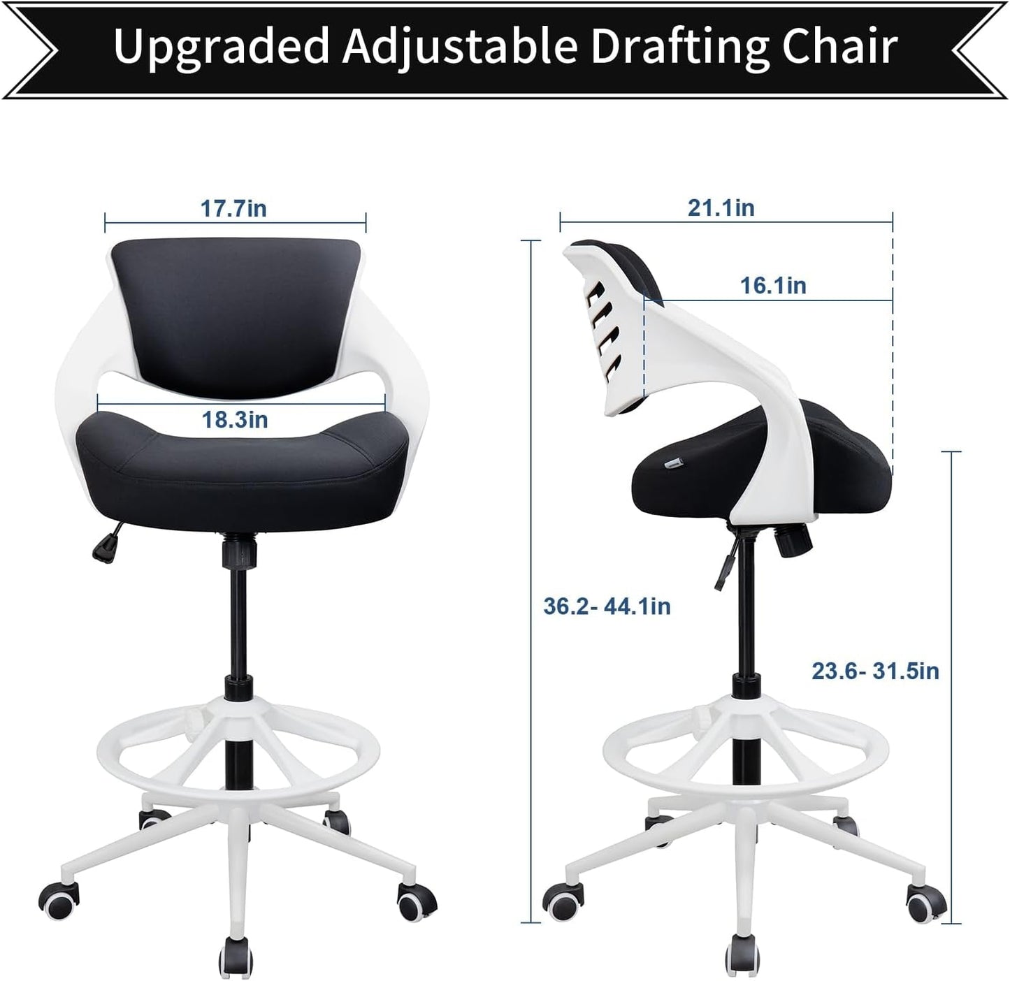 Ergonomic Drafting Chair With Lumbar Support And Foot Ring