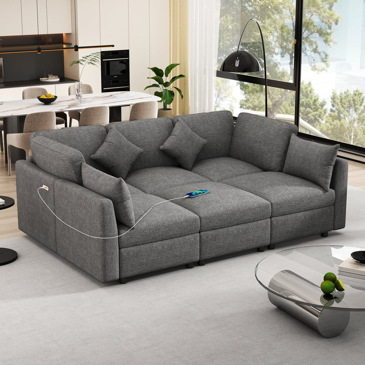 86.6" Modular Sectional Sofa with Movable Ottoman