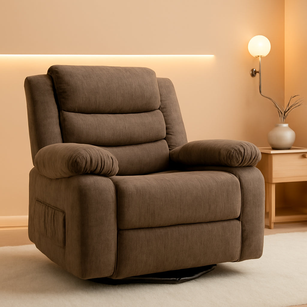 Brown Recliner Chair With 360 Swivel For Home Comfort