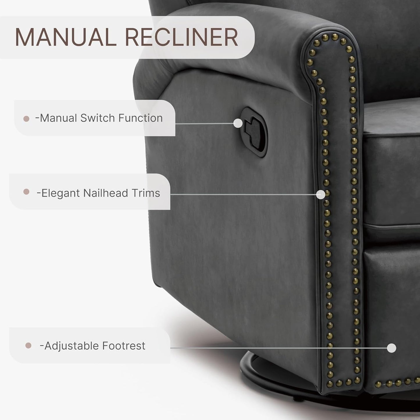 Large Leather Recliner Chair With Swivel Rocker Living Room