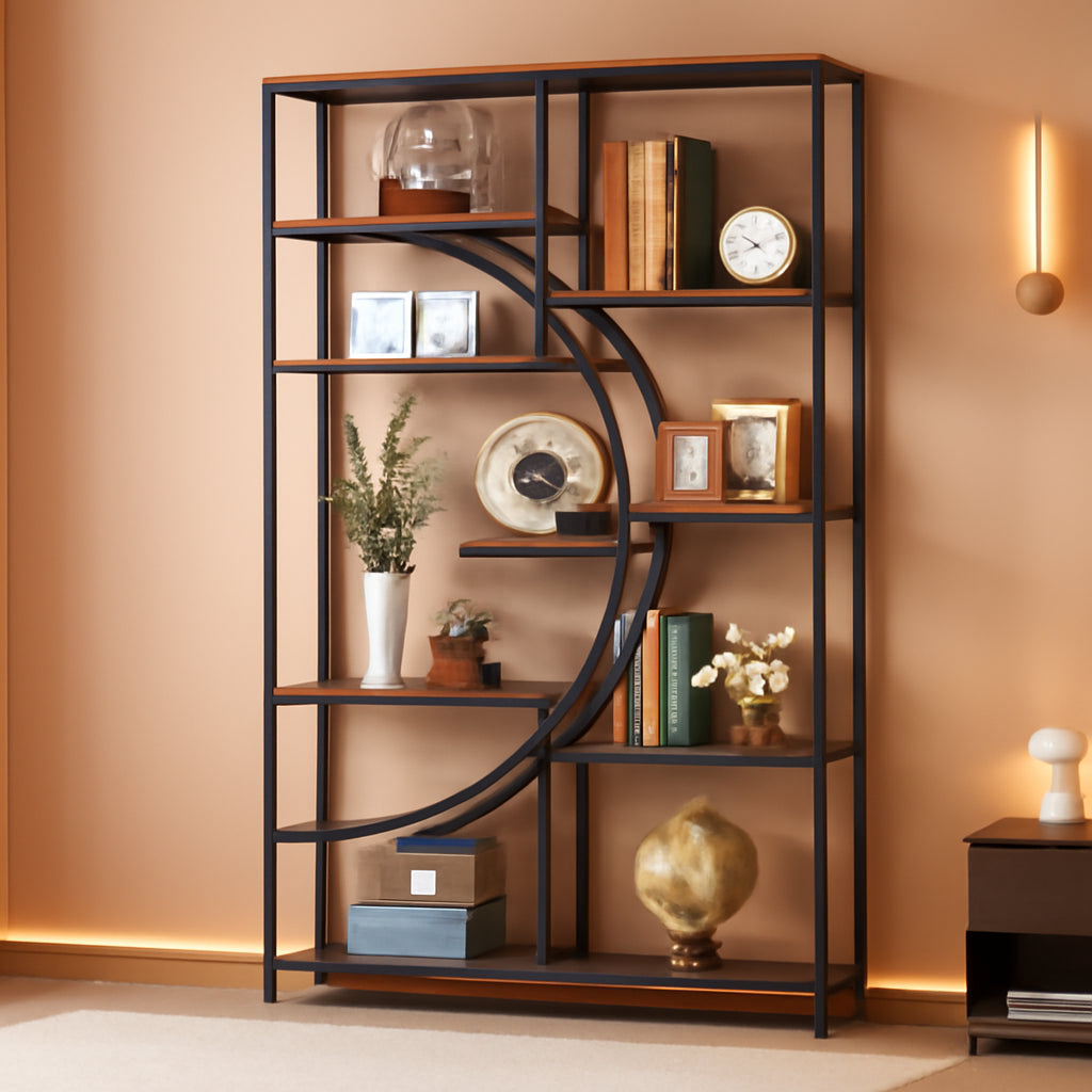 Industrial Black 5 Tier Etagere Bookcase For Living Room