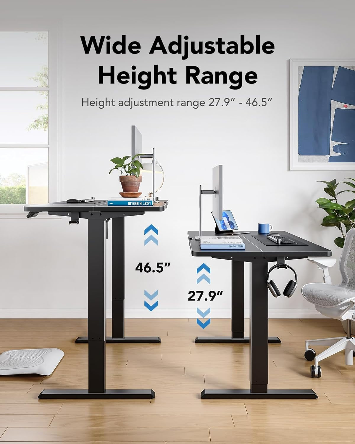 48 Inch Black Electric Standing Desk With Adjustable Height And Memory Settings