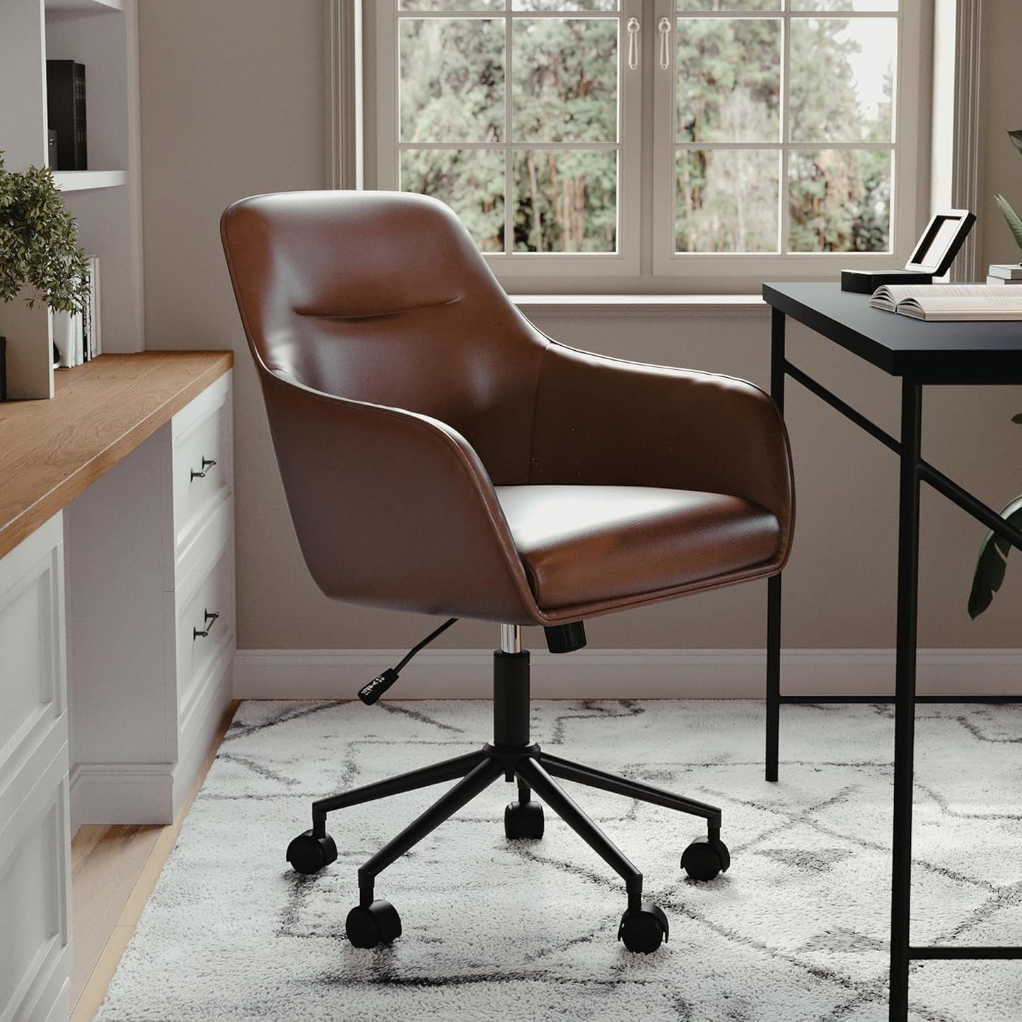 Rayna Swivel Task Chair Saddle Brown With Flared Arms