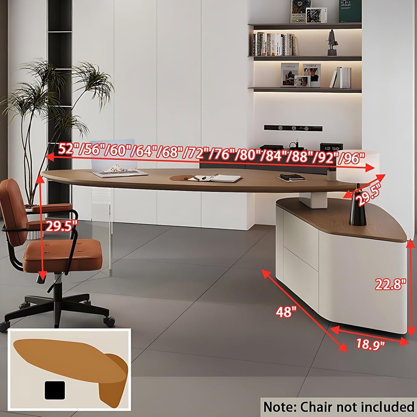 Solid Wood L Shape Desk With Integrated Side Cabinet 56 In