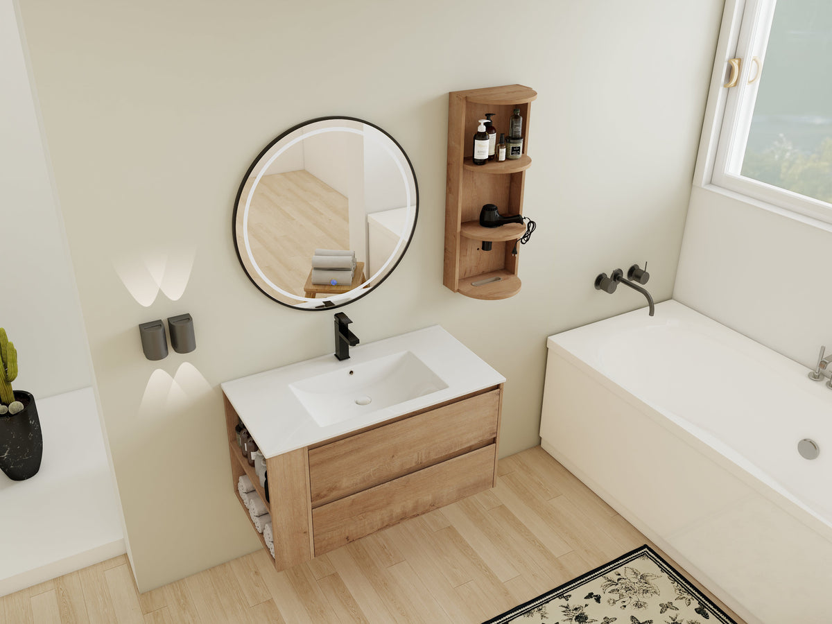 36" Wall-Mounted Bathroom Vanity With Sink and Storage Rack