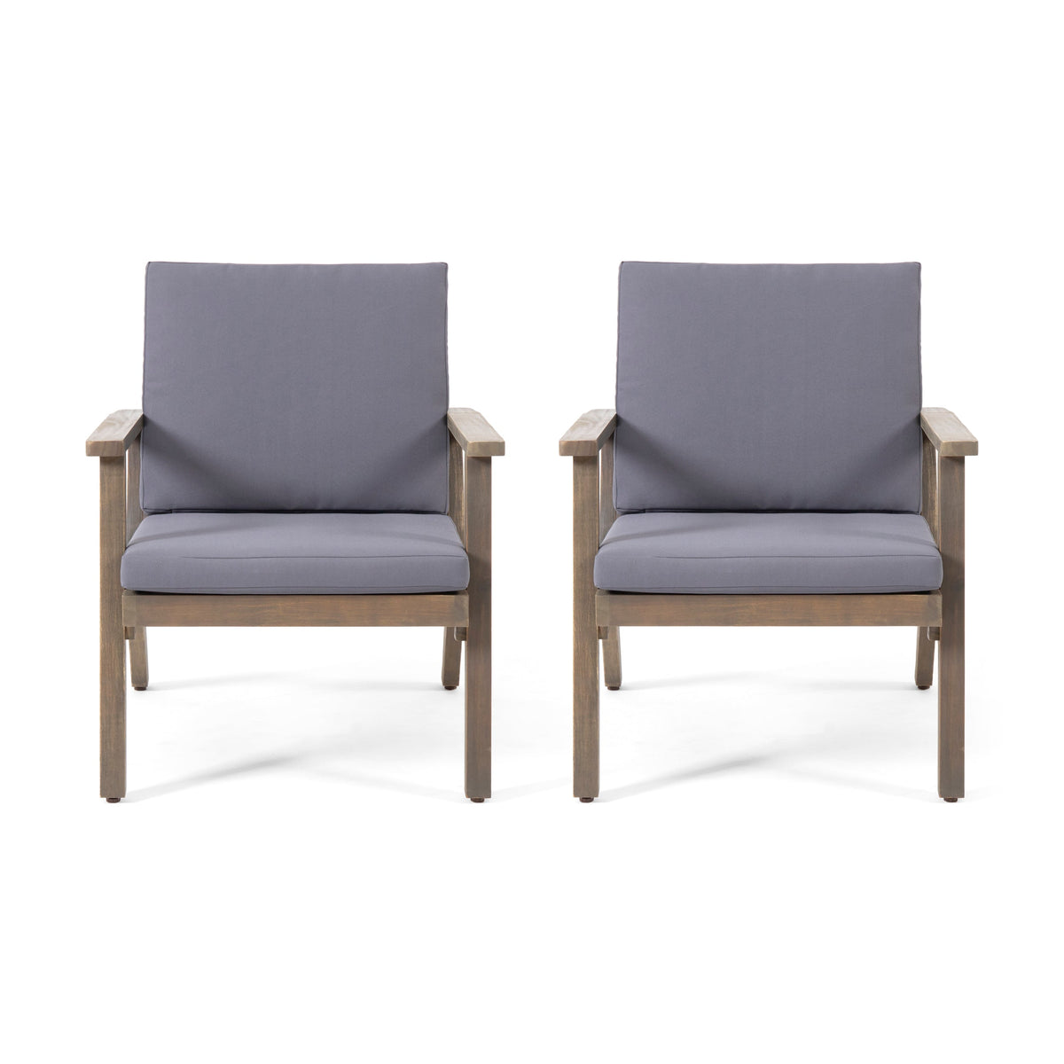 Outdoor Acacia Wood Club Chairs with Cushions (Set of 2)