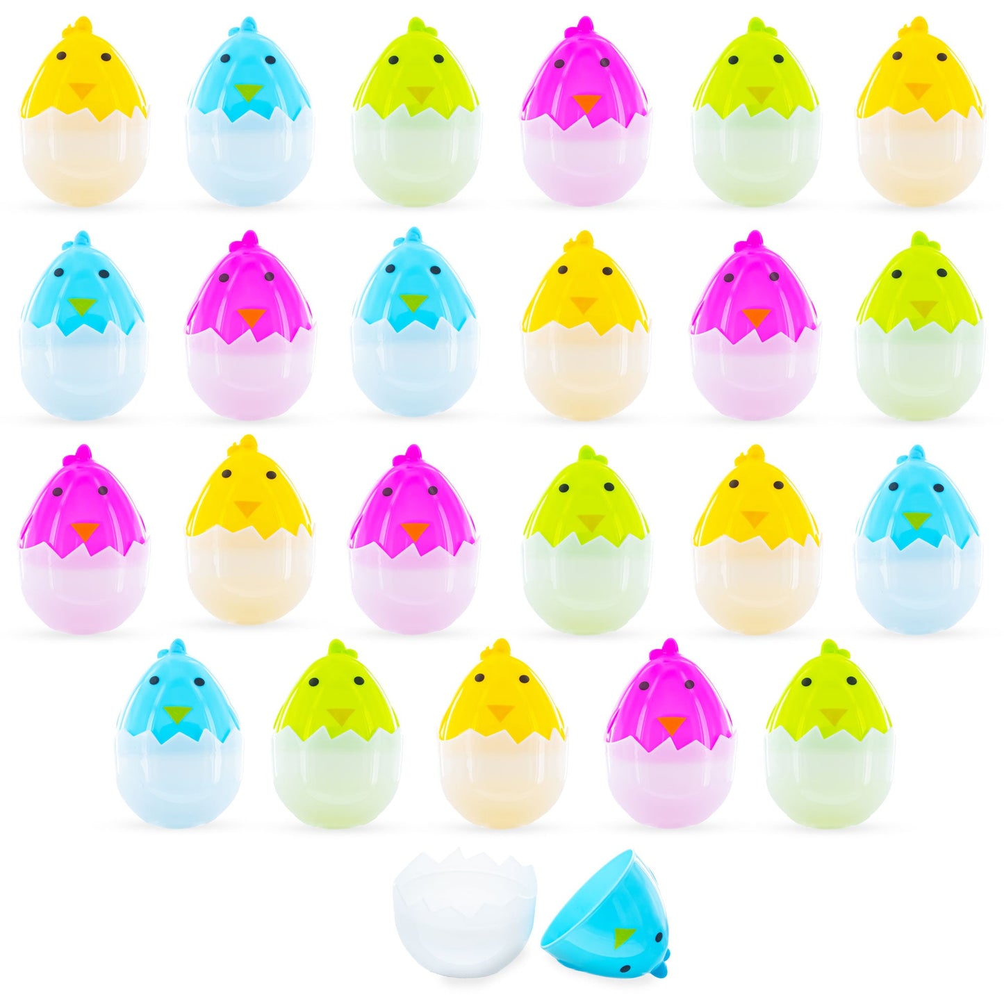 Set of 24 Assorted Colorful Chick Plastic Easter Eggs
