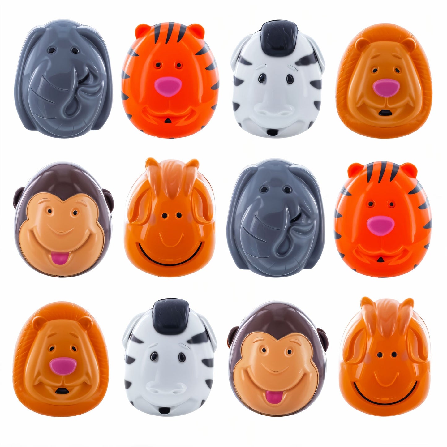 Set of 12 Animals Plastic Easter Eggs- Tiger, Zebra, Monkey
