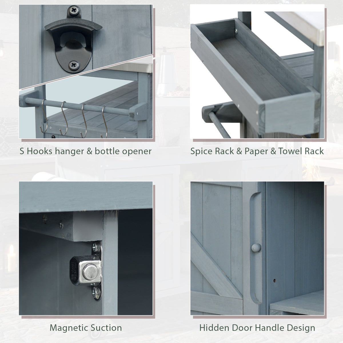 K&K Outdoor Kitchen Island, Rolling Bar Cart & Storage Cabinet