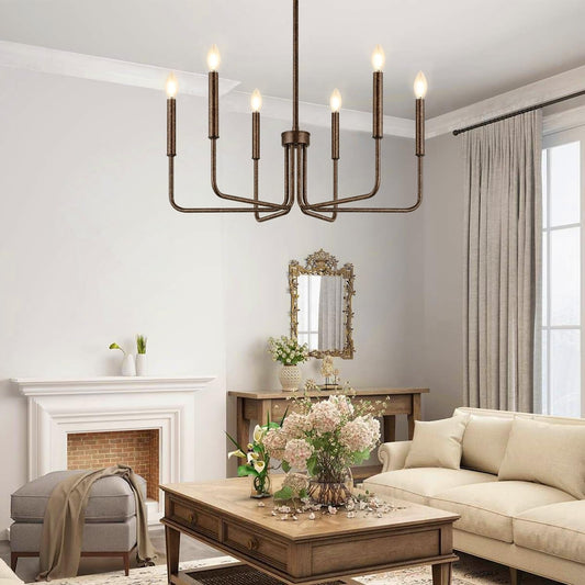 Rustic Black 6 Light Farmhouse Chandelier For Dining Room