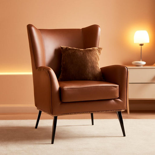 Faux Leather Wingback Chair With Black Nailhead Trim