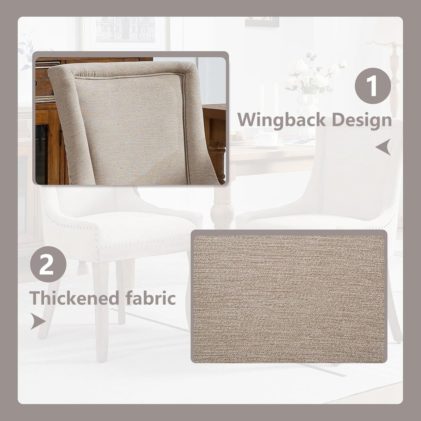 Modern Dining Chairs Tan Upholstered Fabric Set Of 2