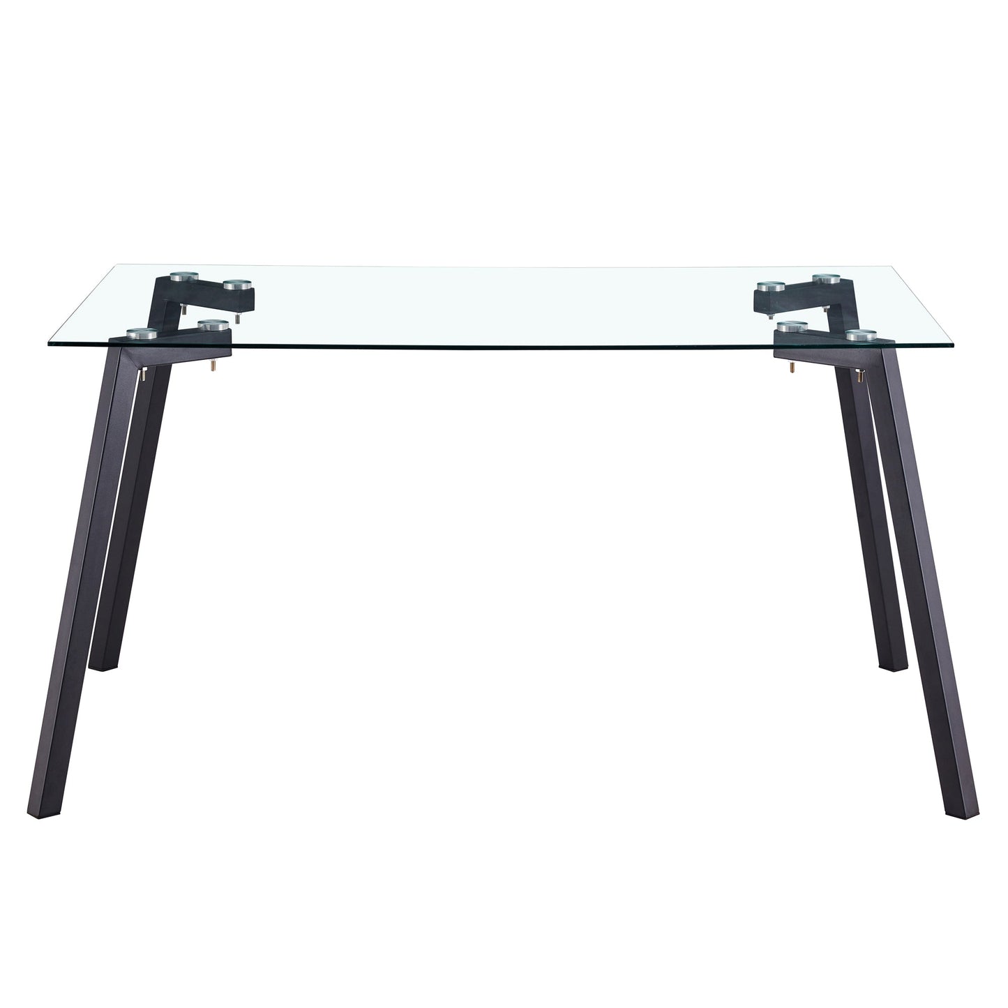 Modern Minimalist Rectangular Glass Dining Table with 0.31' Tempered Glass Tabletop and Black Coating Metal Legs, Writing Table Desk, for Kitchen Dining Living Room, 51' W x 31'D x 30' H.W1151S01839