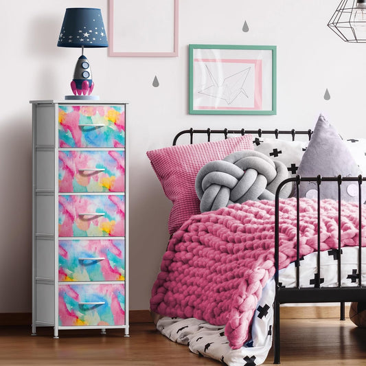 Kids Dresser Five Drawer Storage Chest With Fabric Drawers