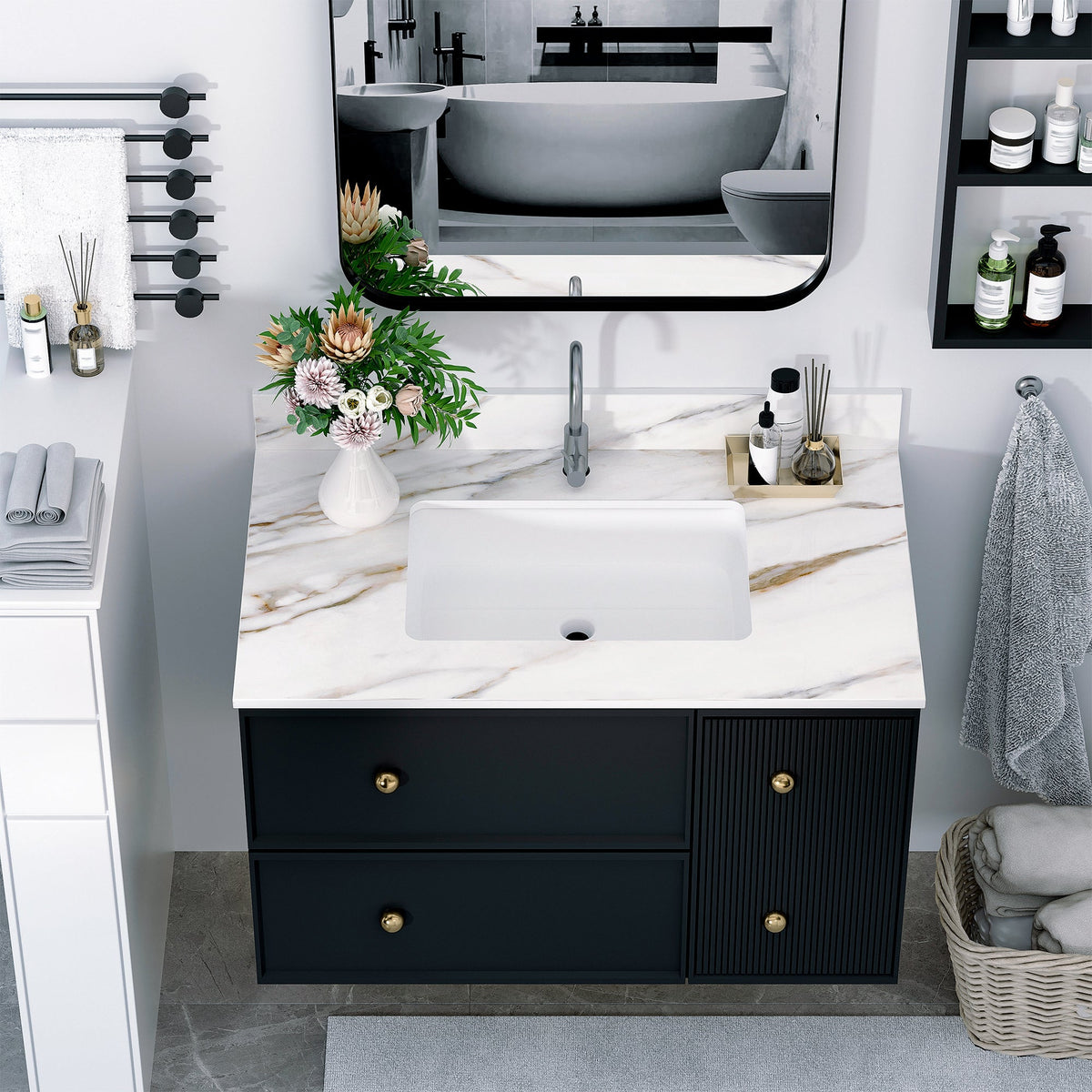 37 Inch Carrara Marble Vanity Top with Undermount Sink