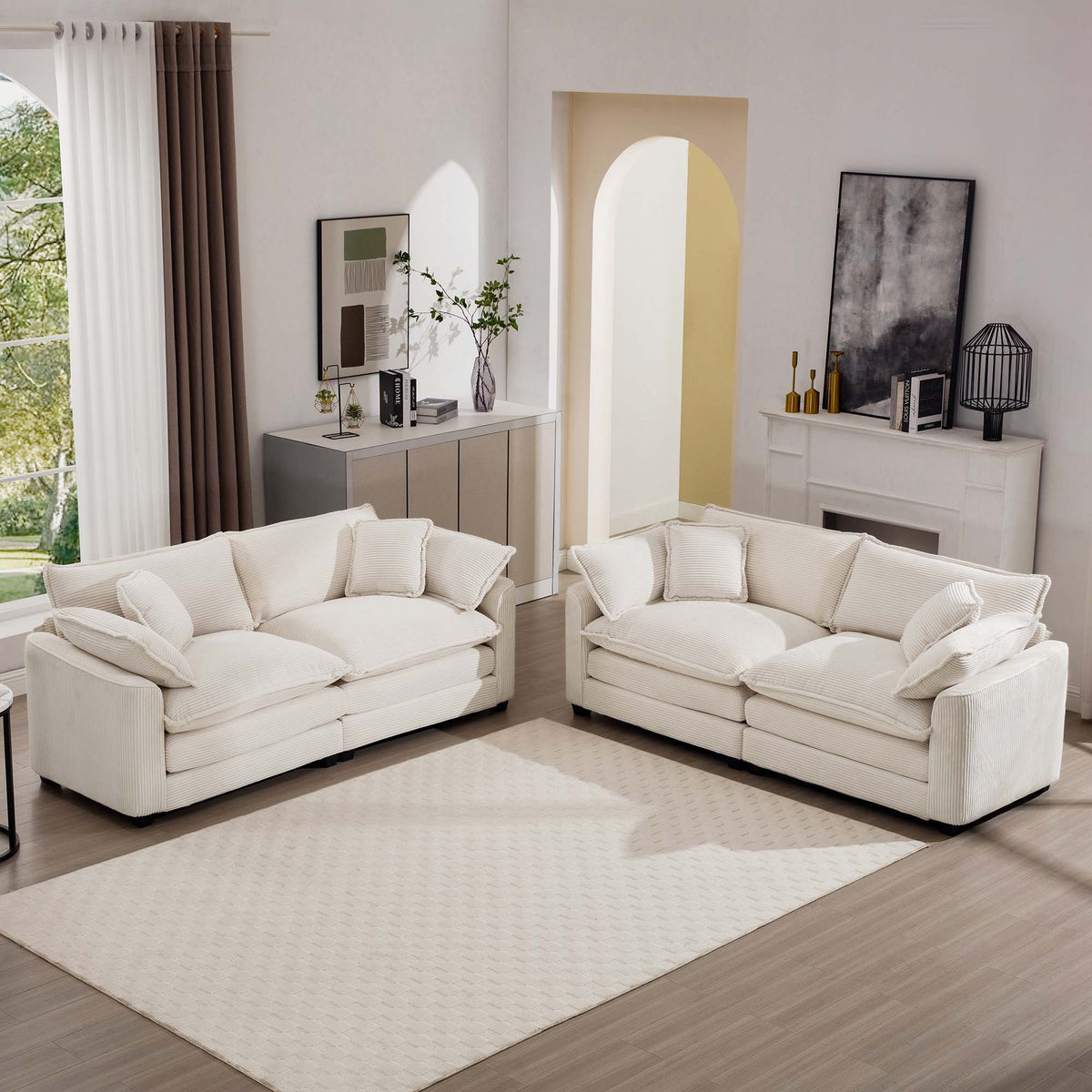Modern Fabric Living Room Sofa Two Pieces Set